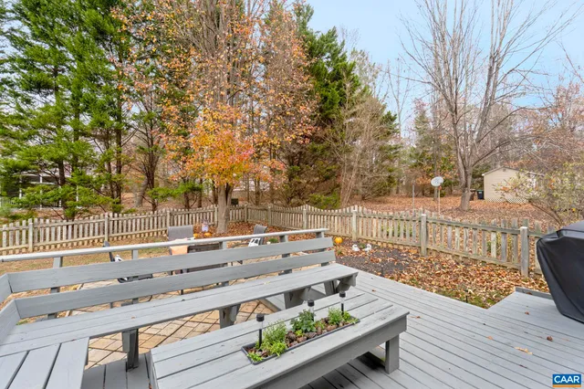 a view of a roof deck with wooden floor and fence
