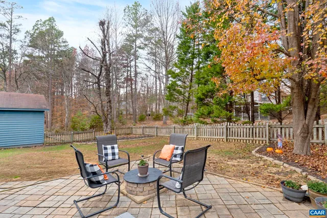 a view of backyard with swimming pool and outdoor seating