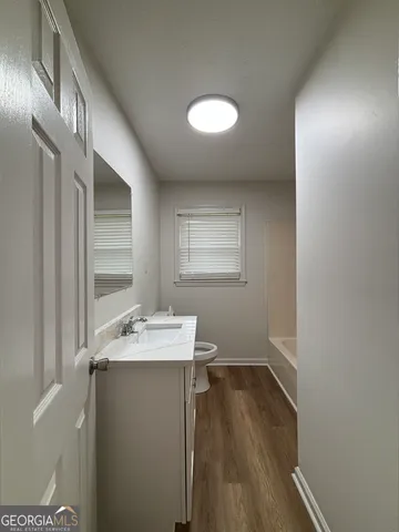 a bathroom with a bathtub