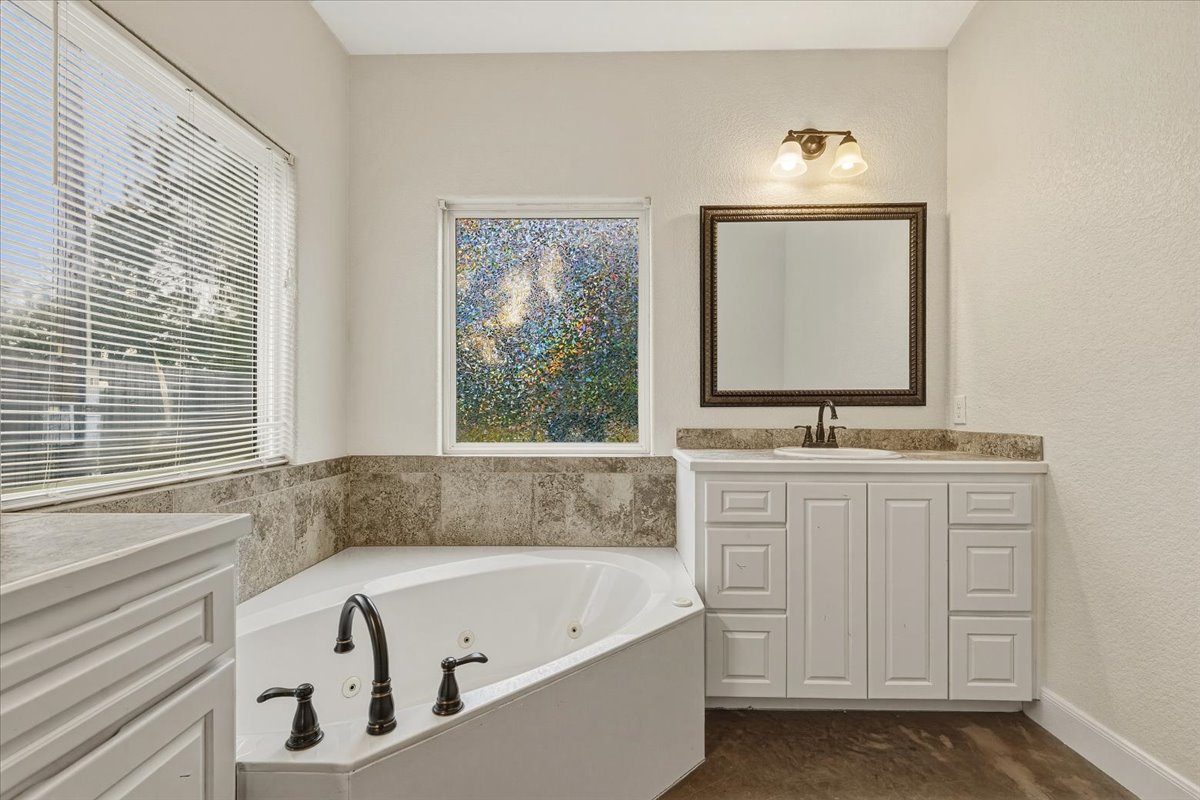 207 Cardinal Loop Paige, TX 78659 - Photo 18 of 39 a bathroom with a bathtub a sink and a window
