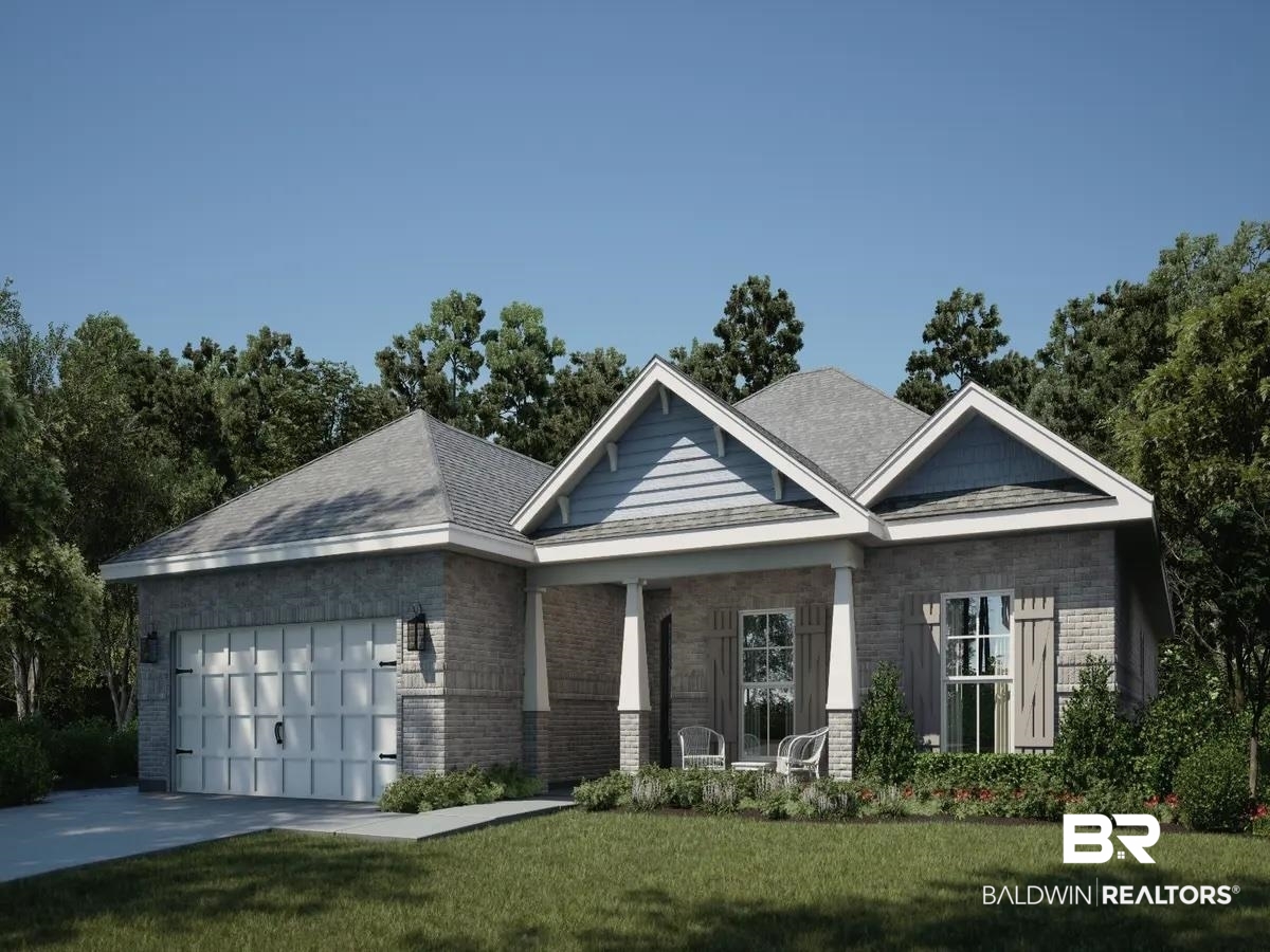 10174 Grady Lane Mobile, AL 36695 - Photo 1 of 14 Craftsman-style home with a front lawn, a porch, a garage, brick siding, and concrete driveway