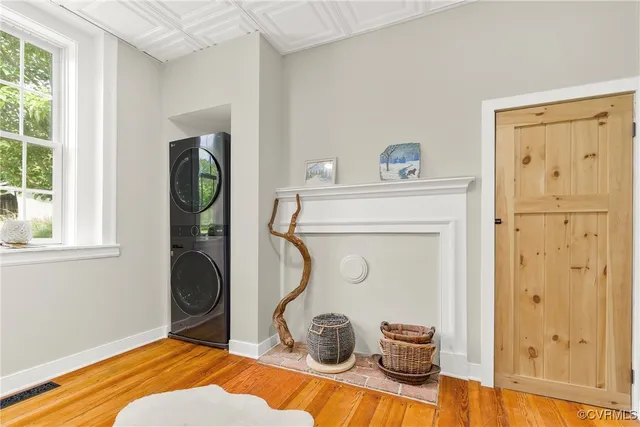 a bedroom with a bed and utility room