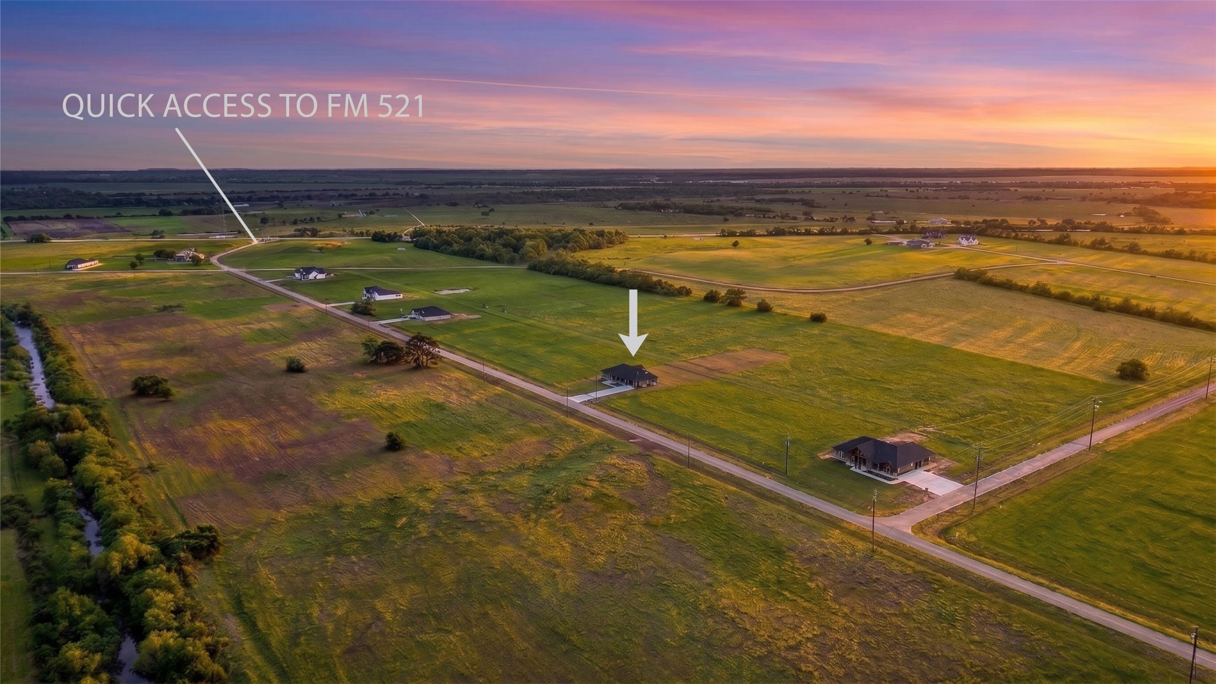 619 Chuckwagon Trail Angleton, TX 77515 - Photo 8 of 37 Positioned near the entrance of Bar X Ranch, this location offers the benefit of quicker access to FM 521 while still enjoying the spacious surroundings the neighborhood is known for. Photo digitally enhanced to simulate twilight conditions.