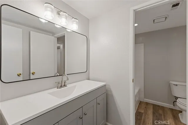 a bathroom with a sink a toilet and a mirror