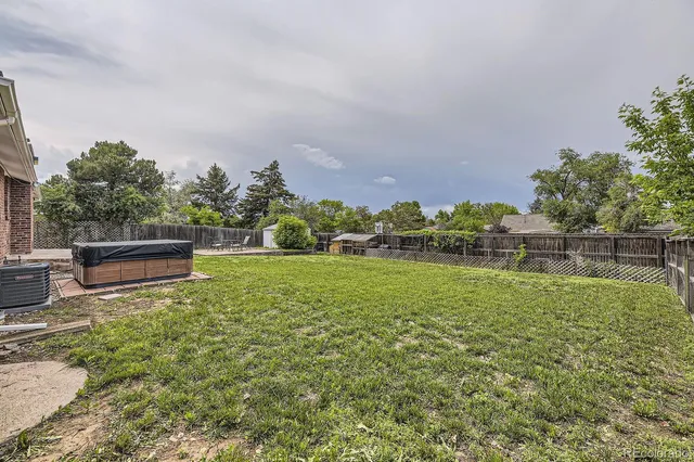 a garden view with a seating space