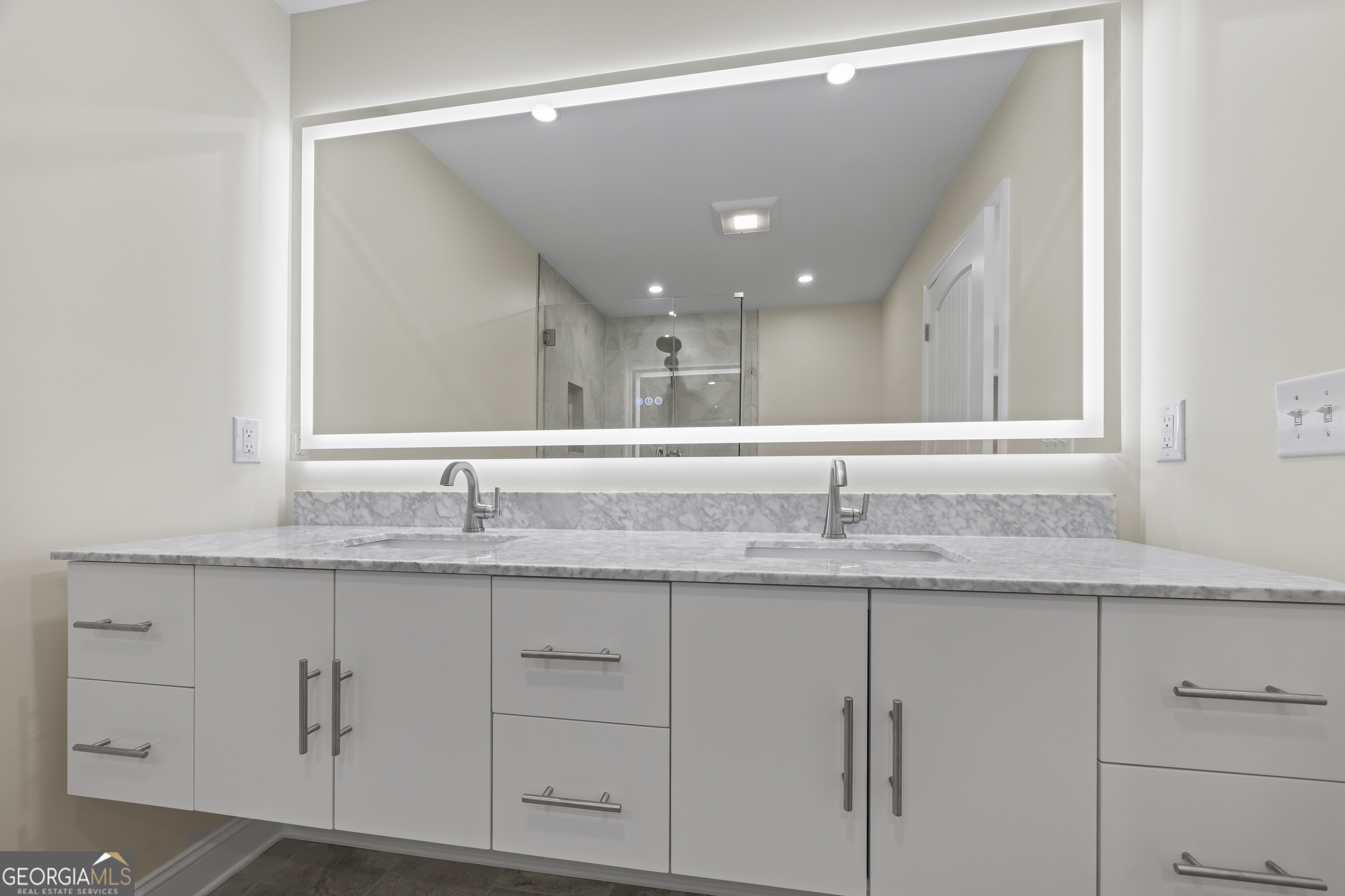 22 Anderson Thomas Road Martin, GA 30557 - Photo 56 of 110 a bathroom with a granite countertop sink and a mirror