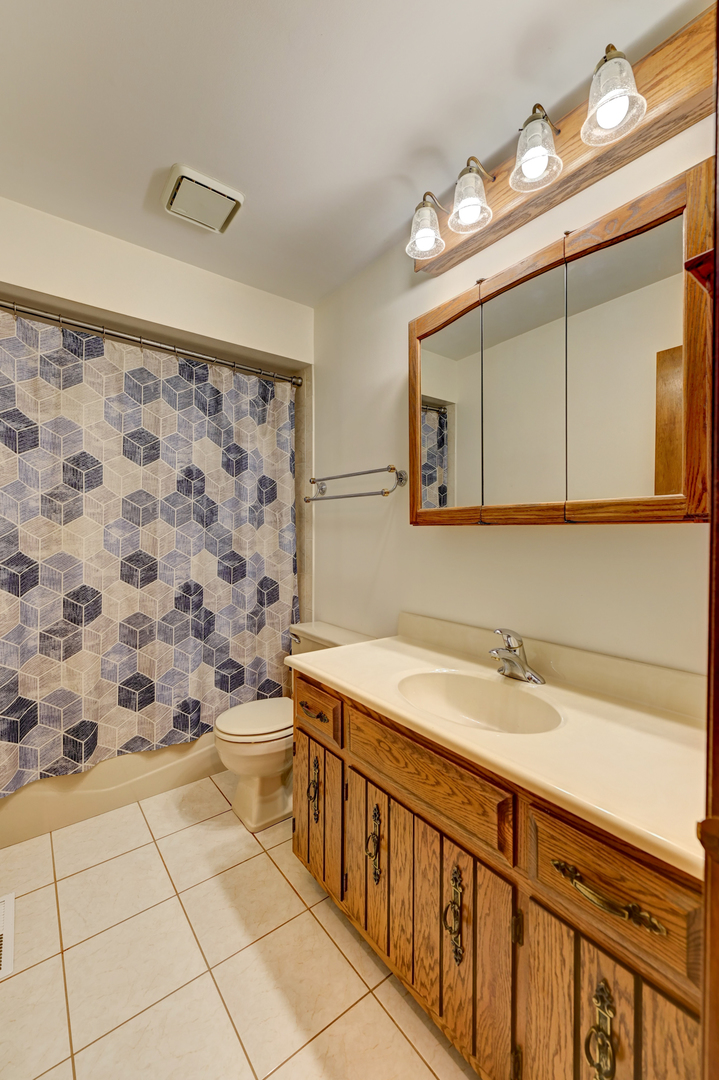 3484 Gilbert Court Crete, IL 60417 - Photo 9 of 18 a bathroom with a sink a toilet a mirror and shower