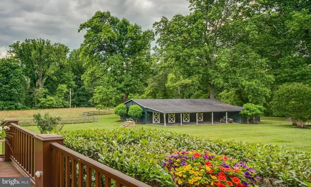a aerial view of a house with yard and green space