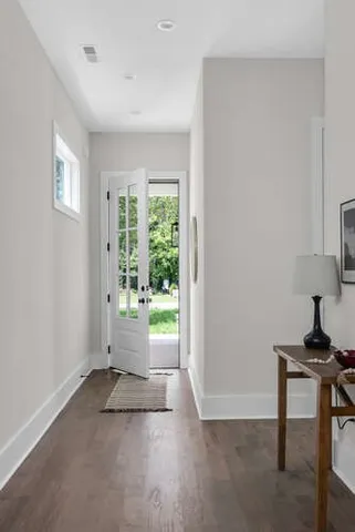 a view of a room with a window