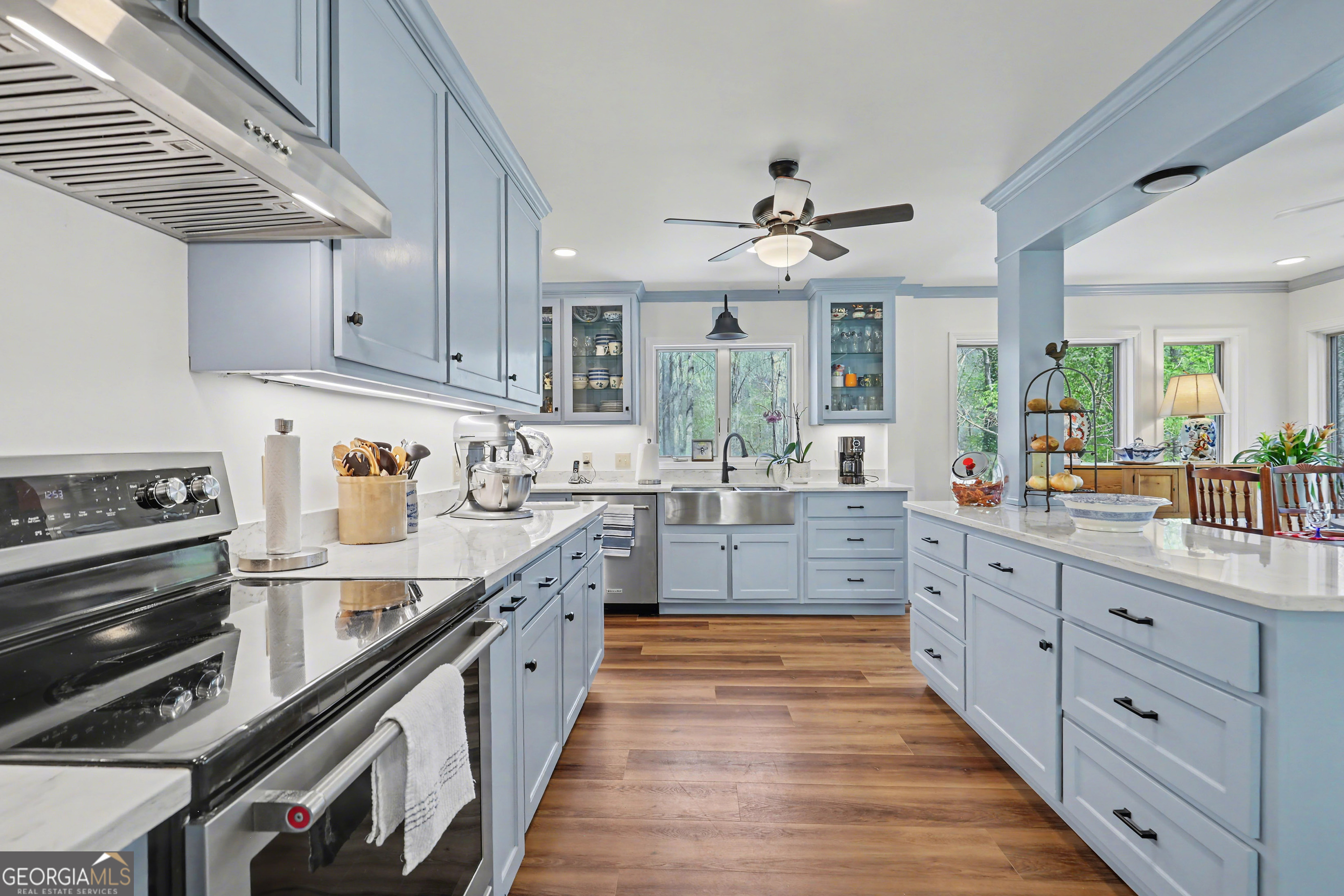 1067-o V Ov Justus Road Rabun Gap, GA 30568 - Photo 21 of 73 a large kitchen with stainless steel appliances double vanity counter space a sink and a stove