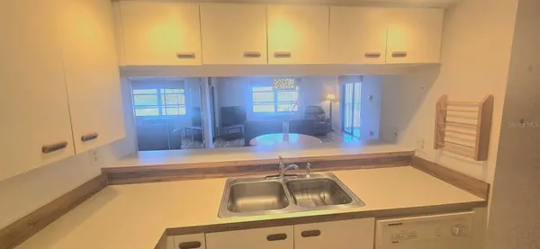 a kitchen with a sink and a window