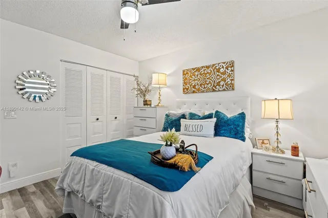 a bed room with a bed and furniture