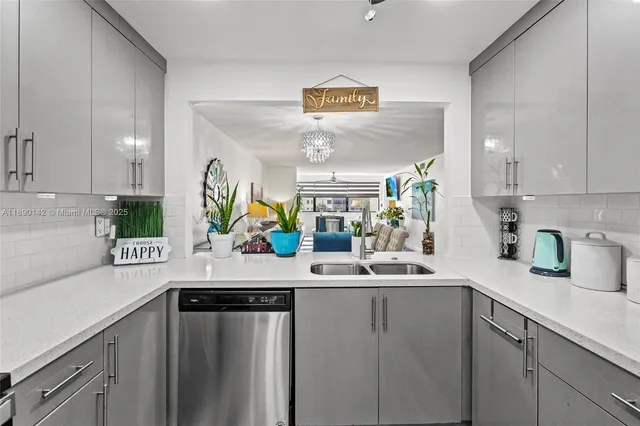 a kitchen with stainless steel appliances a sink and cabinets