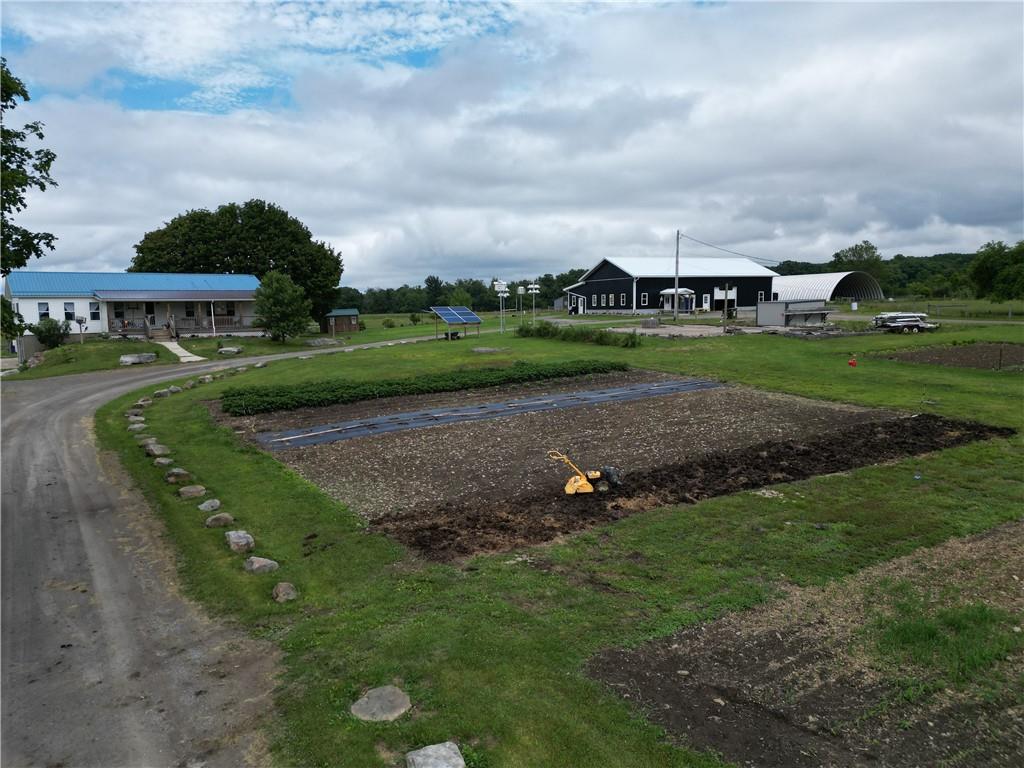 a view of a golf course with a house