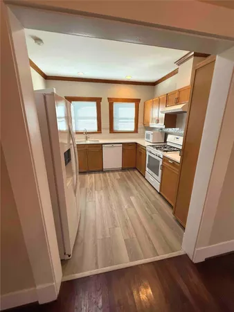 a view of a kitchen from a windows