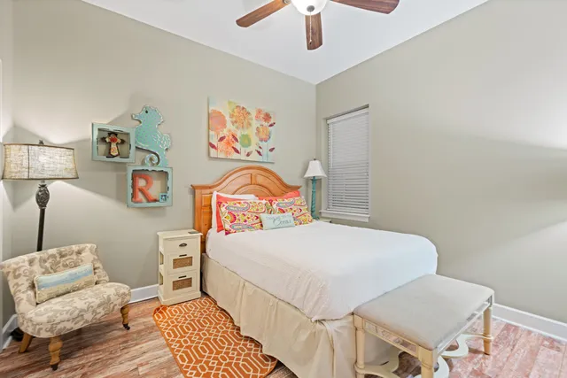 a bedroom with a bed and furniture