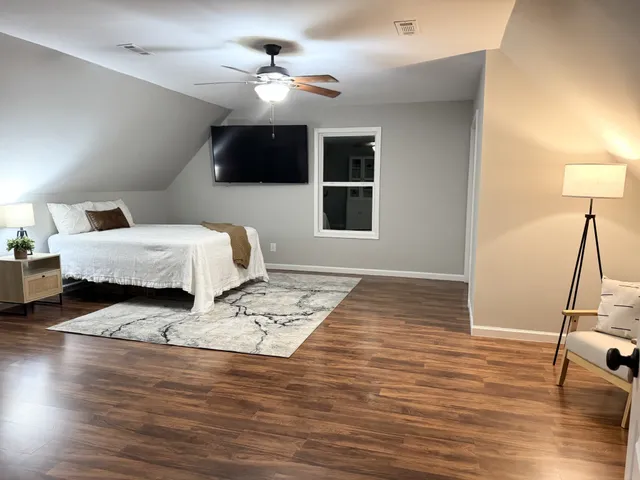 a view of a golf course with a garden