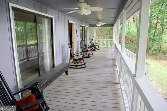 a view of a porch with chairs