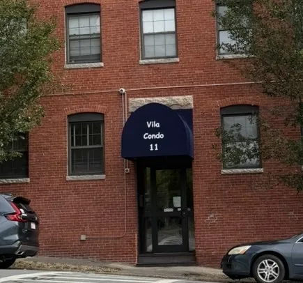 a front view of a building with entryway