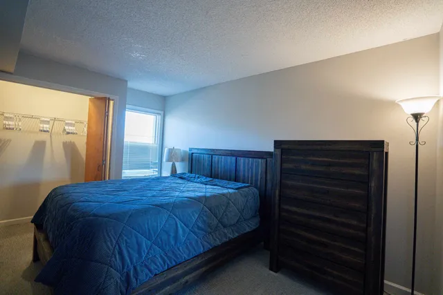 a bedroom with a bed and a dresser