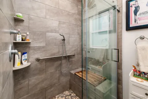 a bathroom with a shower