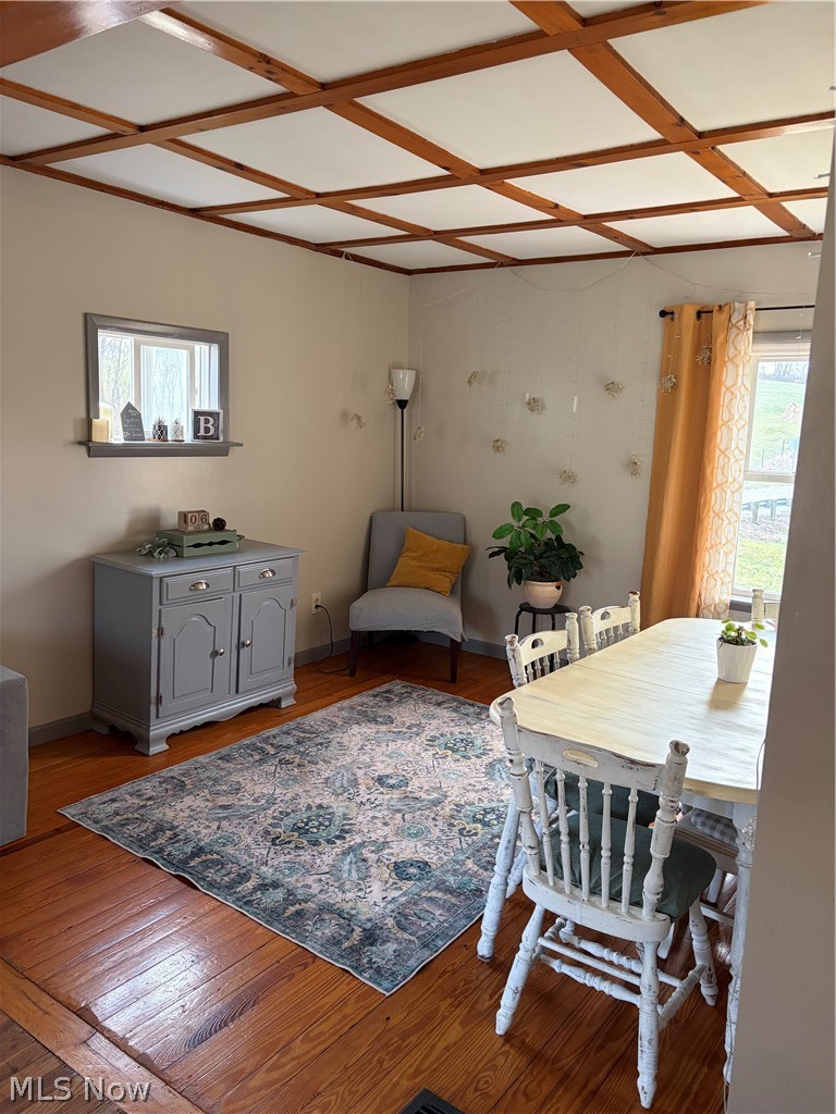 3719 Holmes Road Cambridge, OH 43725 - Photo 8 of 20 Dining space featuring coffered ceiling and wood-type flooring