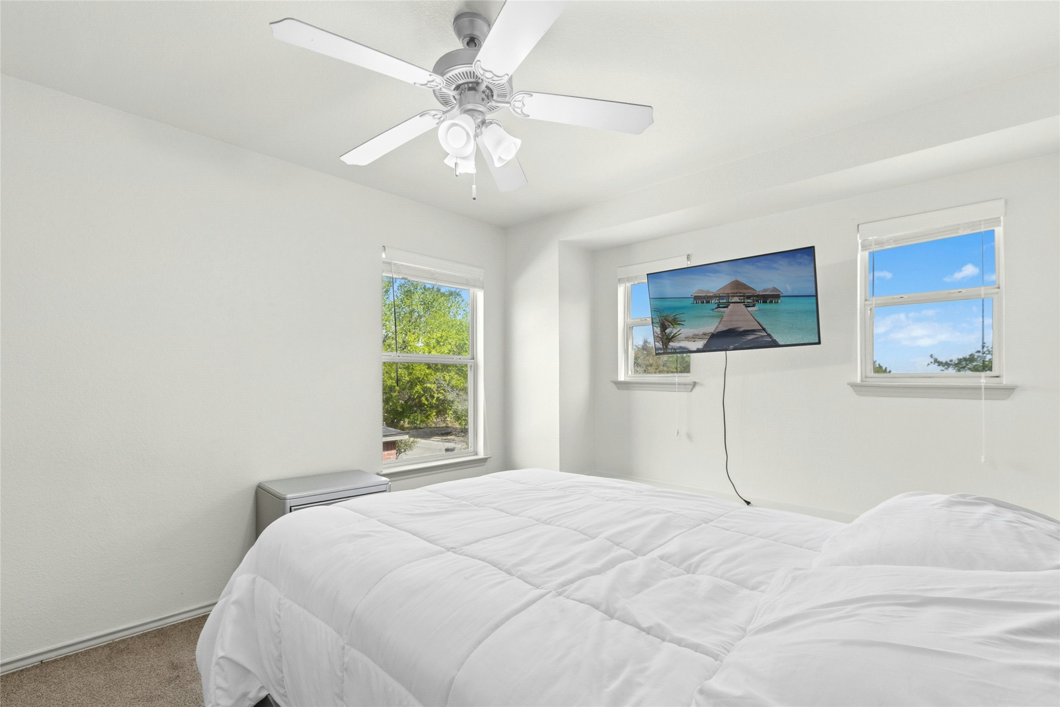 245 Myrtle Street Kyle, TX 78640 - Photo 19 of 24 Bedroom with carpet floors and a ceiling fan