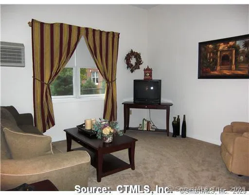 a living room with furniture a window and a flat screen tv