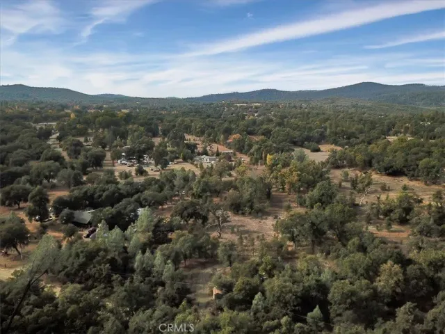 an aerial view of houses covered in trees