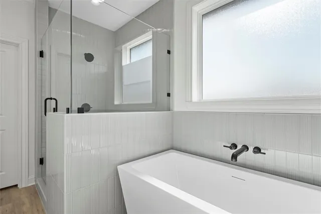 a bathroom with a bathtub