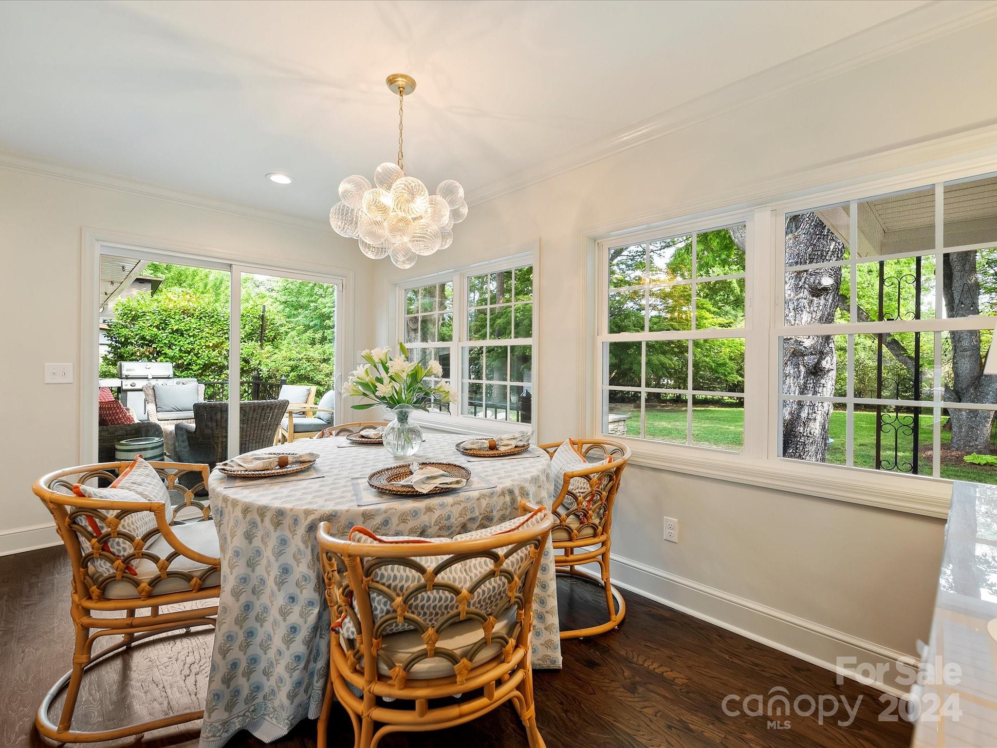 3401 Eastburn Road Charlotte, NC 28210 - Photo 26 of 43 a dining room with furniture a chandelier and wooden floor