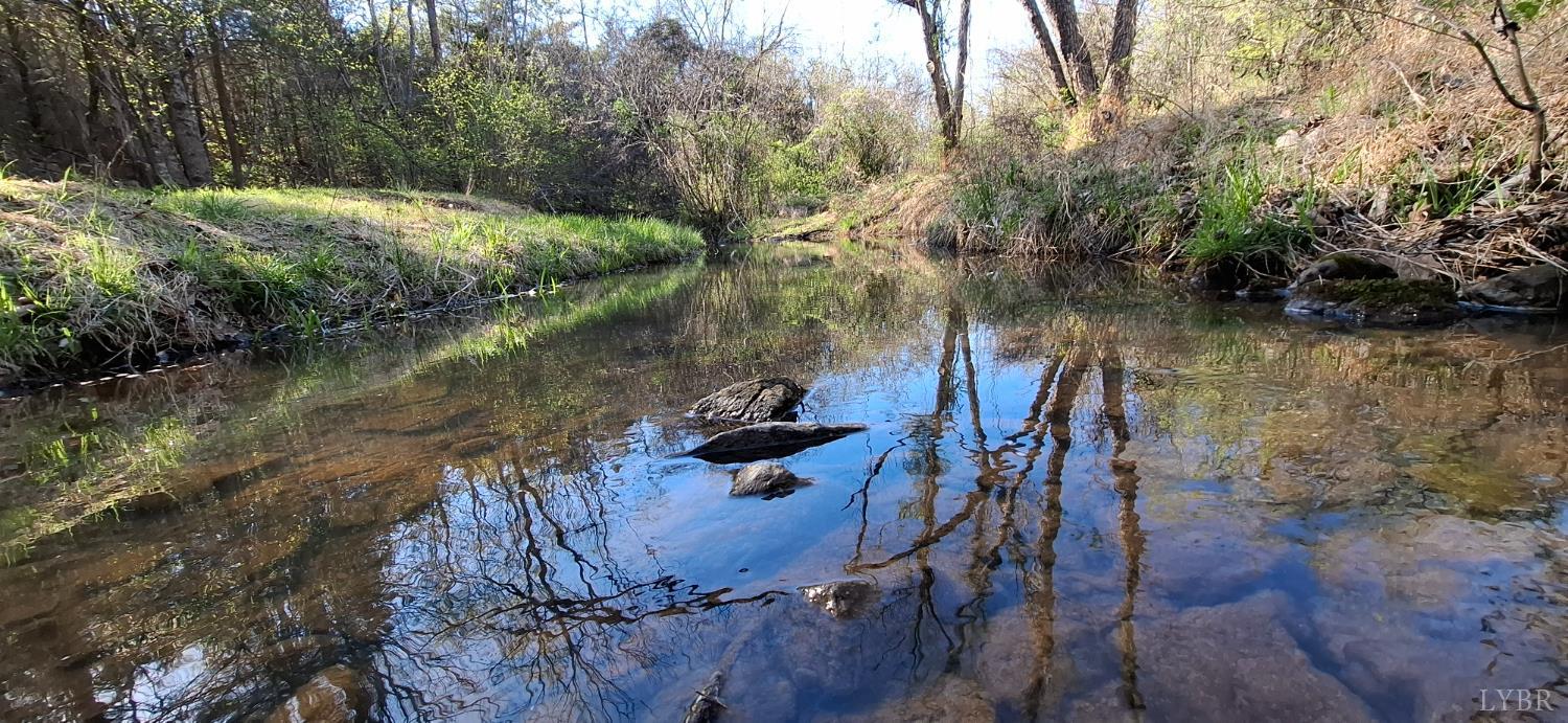 a view of a lake from a yard