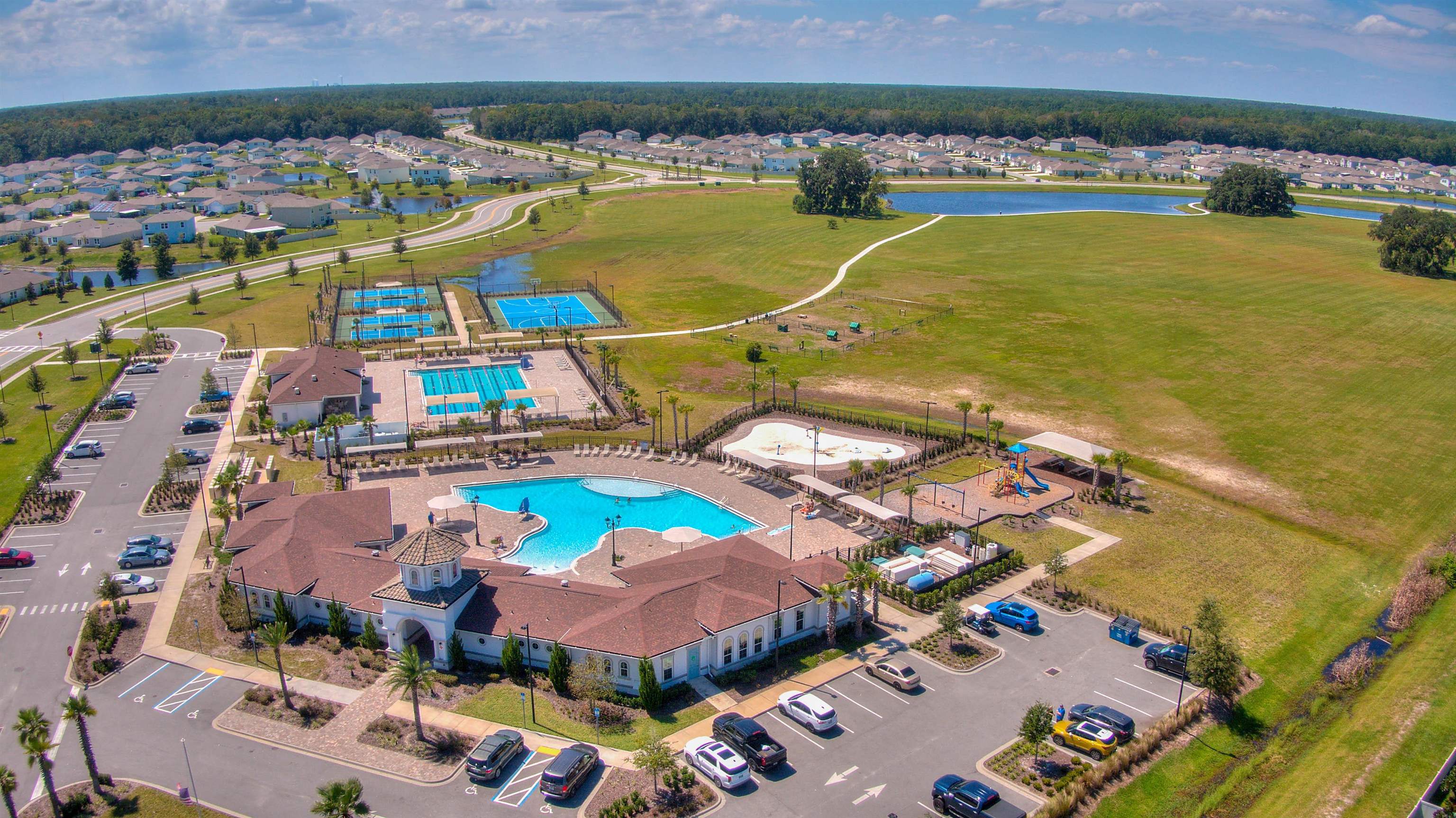 130 Huesca Court St. Augustine, FL 32084 - Photo 39 of 63 an aerial view of a house with a swimming pool yard and outdoor seating