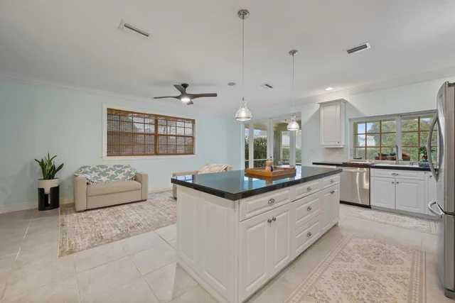 a dining room with furniture