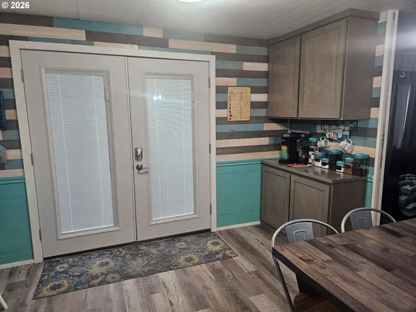 a room with cabinets