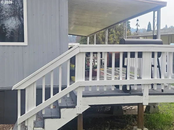 a view of a building from a balcony