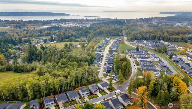 a front view of a house with a yard and trees