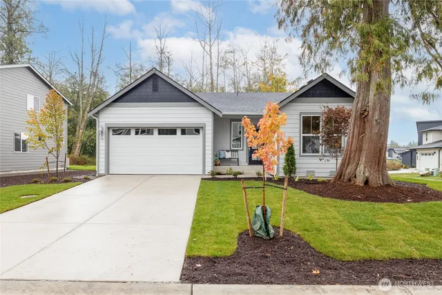 a front view of house with yard and green space