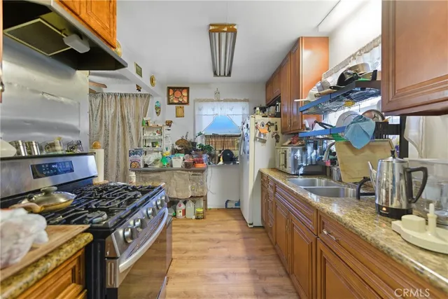 a kitchen with lots of counter top space