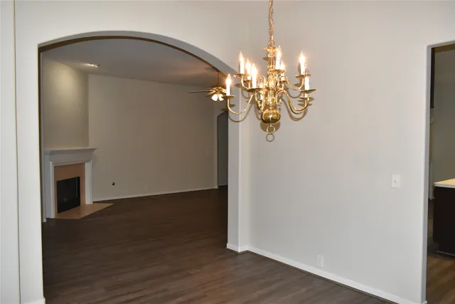 a view of a chandelier in a room