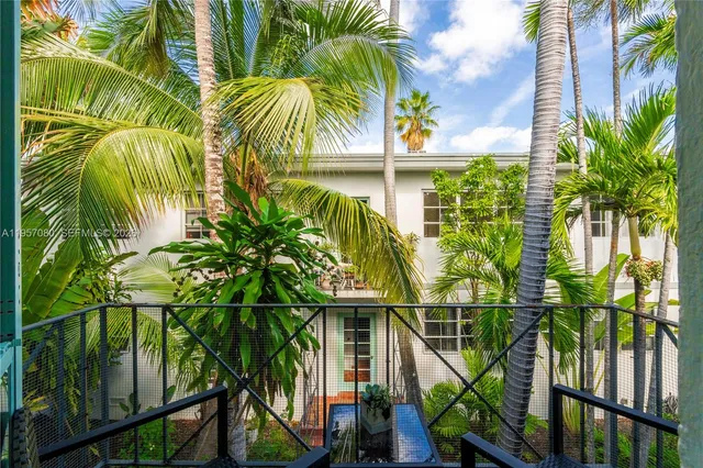 a view of a palm plant from a backyard of a house