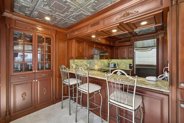 a view of balcony with wooden floor