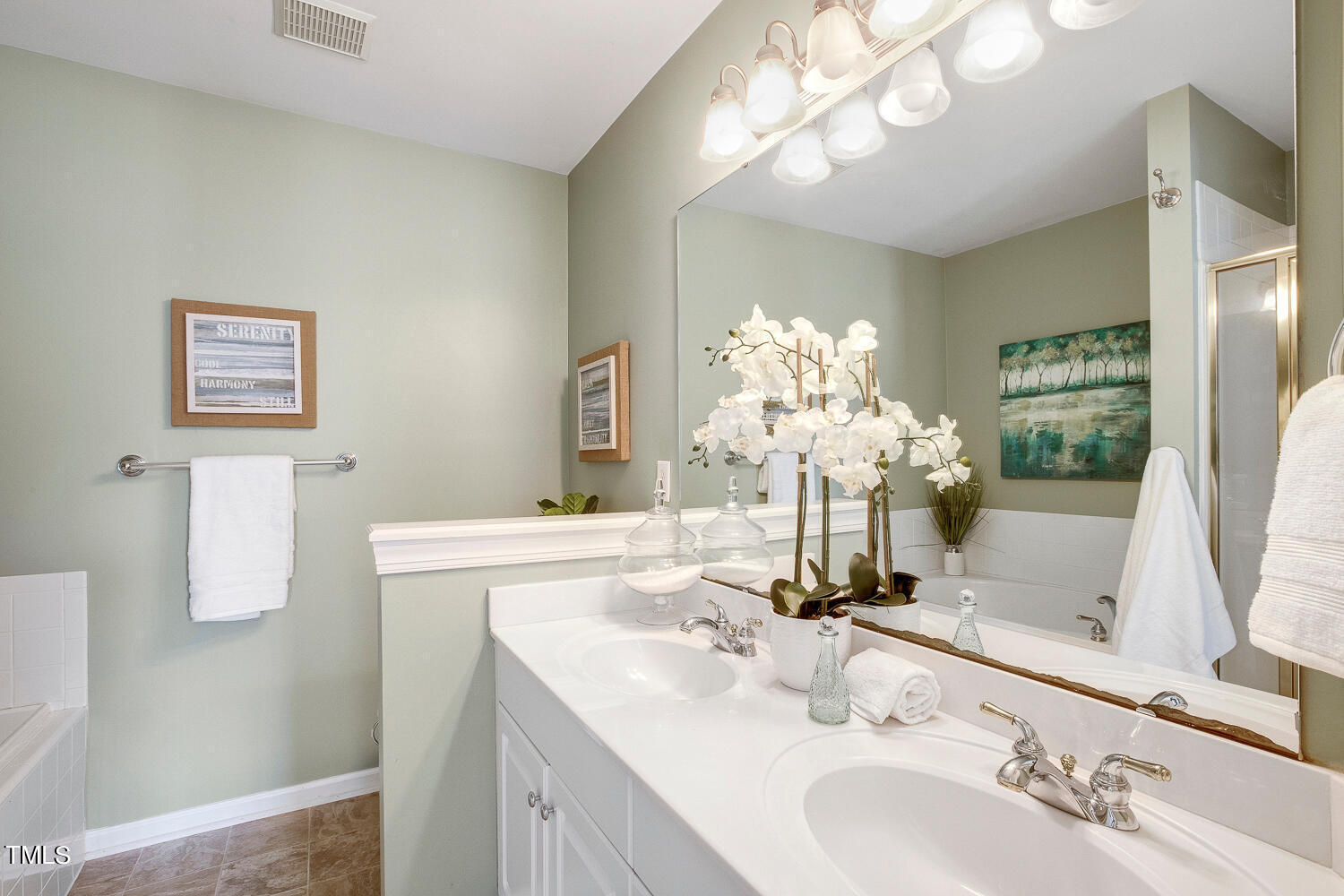 6324 Nowell Pointe Drive Raleigh, NC 27607 - Photo 28 of 50 a bathroom with a sink vanity and a mirror