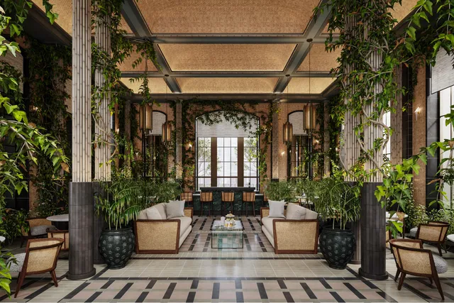 a view of a porch with furniture and a potted plant