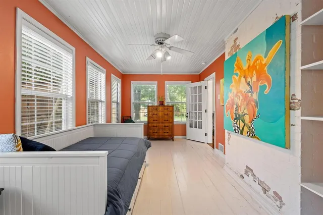 a living room with a large window