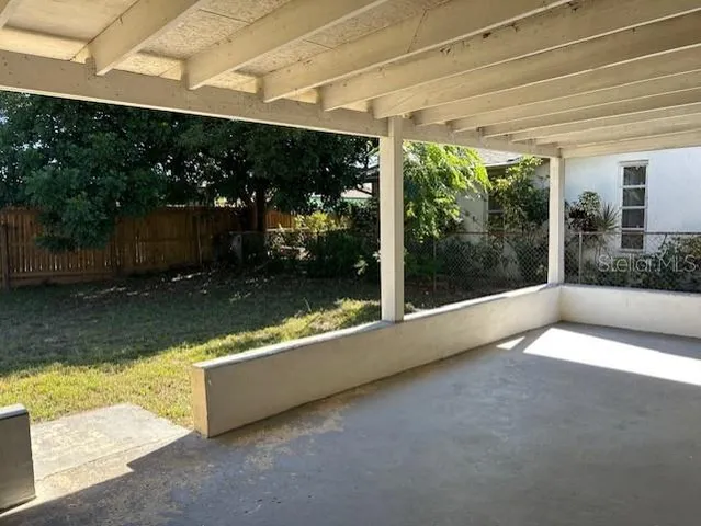 a view of a patio with a tv