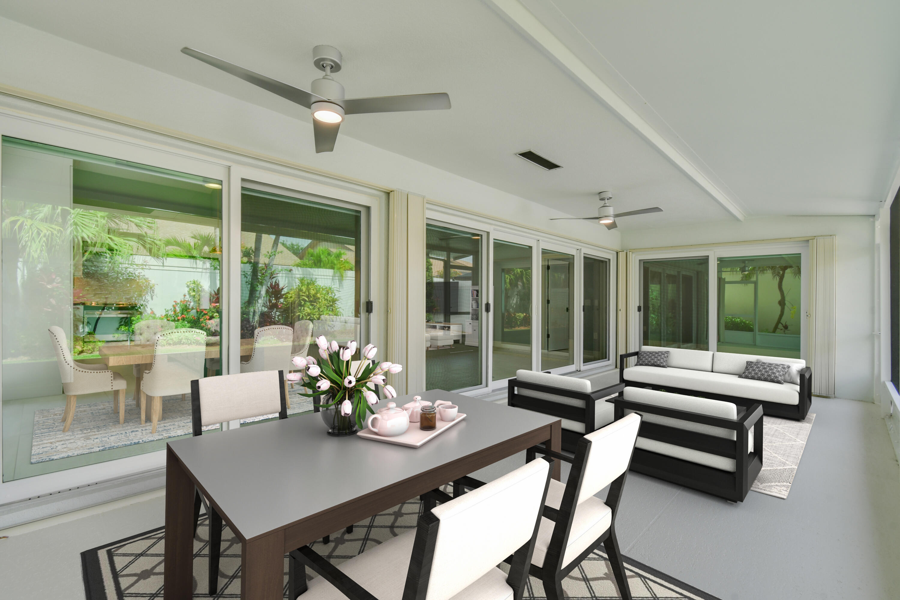 438 River Edge Road Jupiter, FL 33477 - Photo 60 of 80 a view of a dining room with furniture large windows and wooden floor