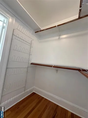a view of walk in closet with empty racks