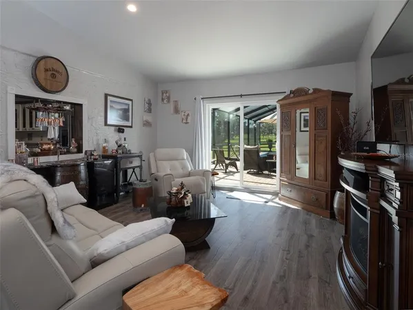 a view of a dining table and chairs in a room