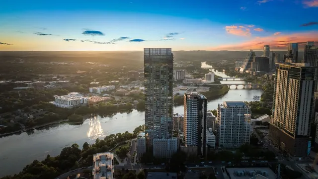 a view of a city with tall buildings